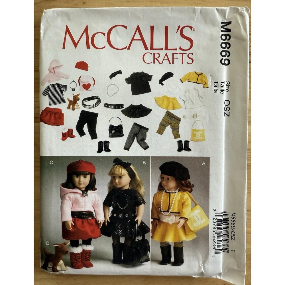McCall's Craft Pattern M6669 Clothes For 18" Doll, Accessories & Dog Uncut FF